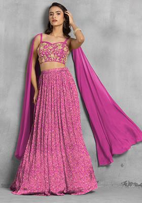 Pink Lehenga Set With Floral Sequin Hand Embroidered Blouse
