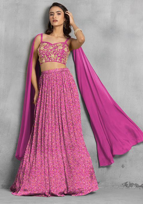 Pink Lehenga Set With Floral Sequin Hand Embroidered Blouse