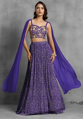Purple Lehenga Set With Floral Sequin Hand Embroidered Blouse