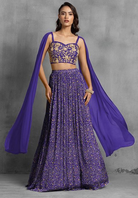 Purple Lehenga Set With Floral Sequin Hand Embroidered Blouse