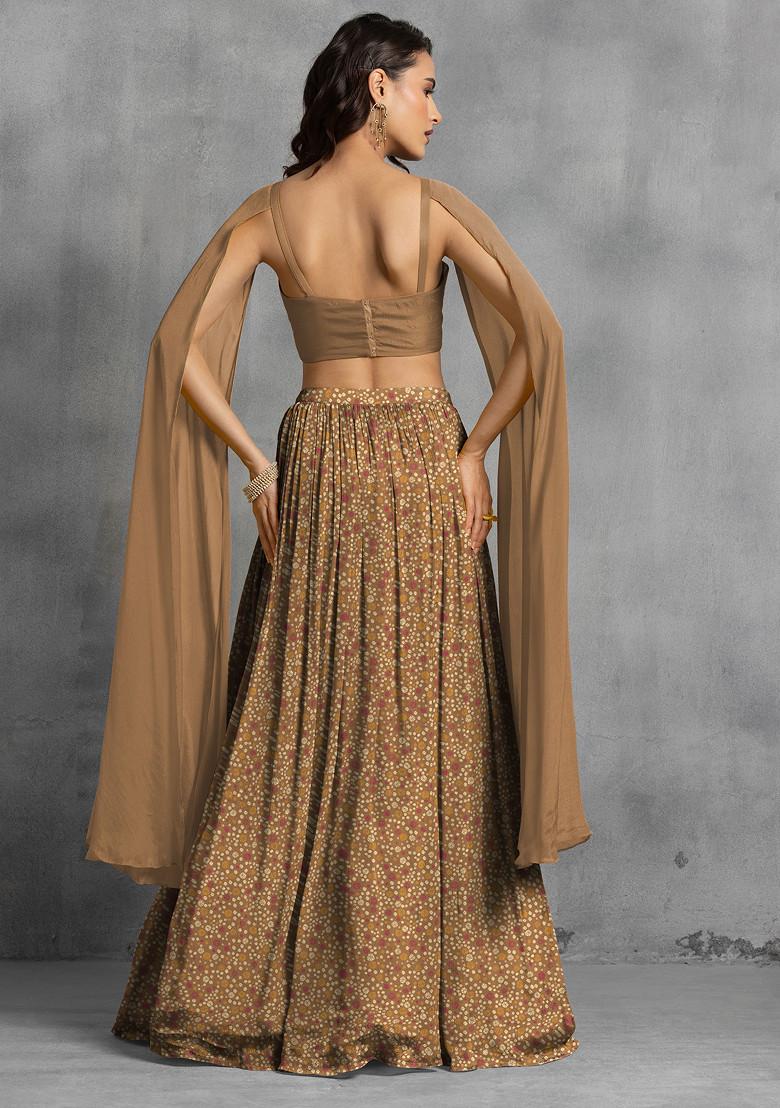 Brown Lehenga Set With Floral Sequin Hand Embroidered Blouse
