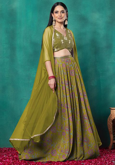 Yellow Lehenga Set With Sequin Hand Embroidered Blouse And Dupatta