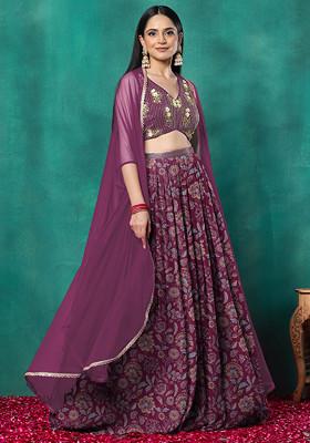 Maroon Lehenga Set With Floral Sequin Hand Embroidered Blouse And Dupatta