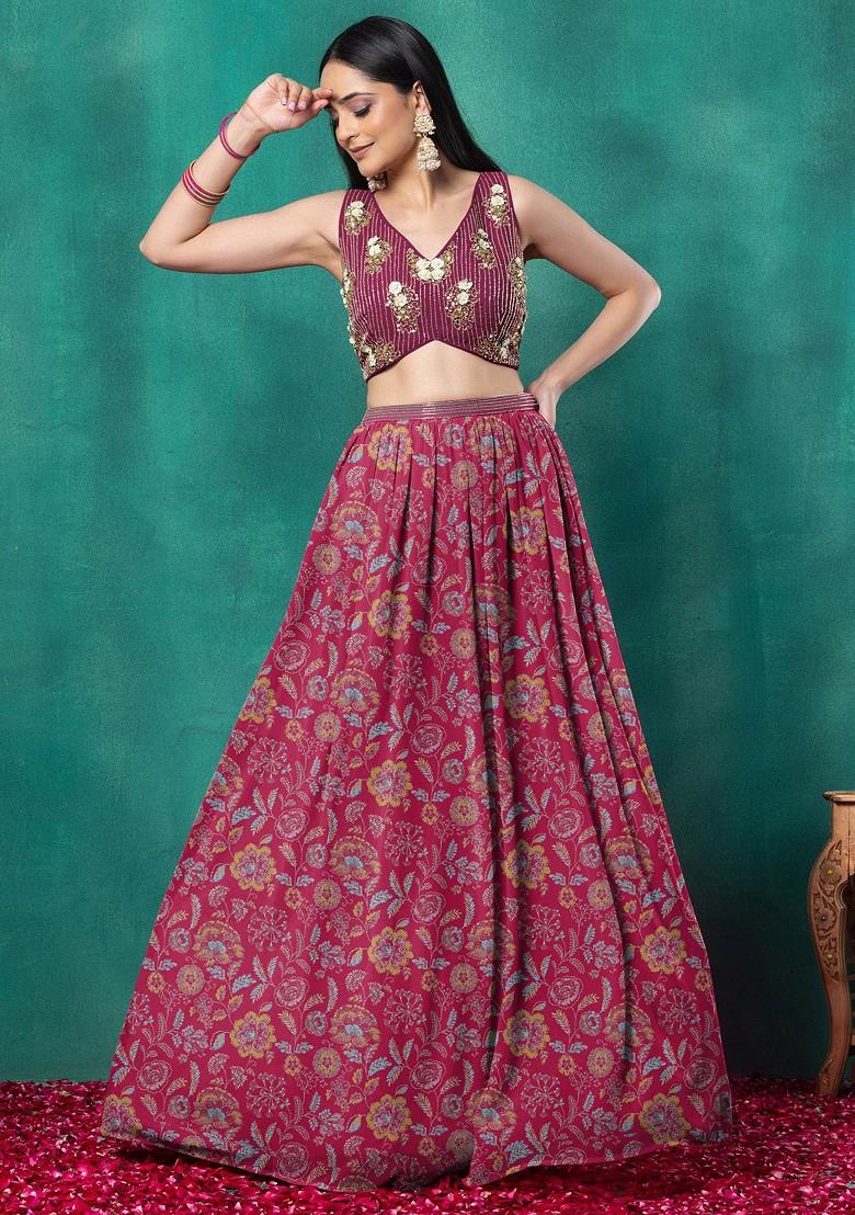 Pink Lehenga Set With Floral Sequin Hand Embroidered Blouse And Dupatta