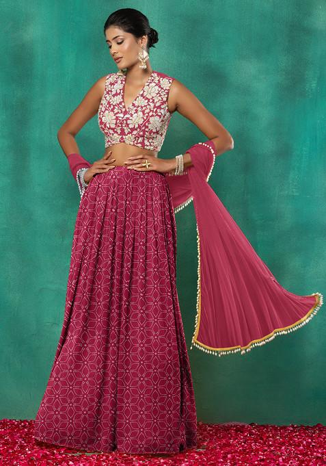 Maroon Lehenga Set With Floral Sequin Hand Embroidered Blouse And Dupatta