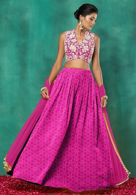 Baby Pink Lehenga Set With Floral Sequin Hand Embroidered Blouse And Dupatta