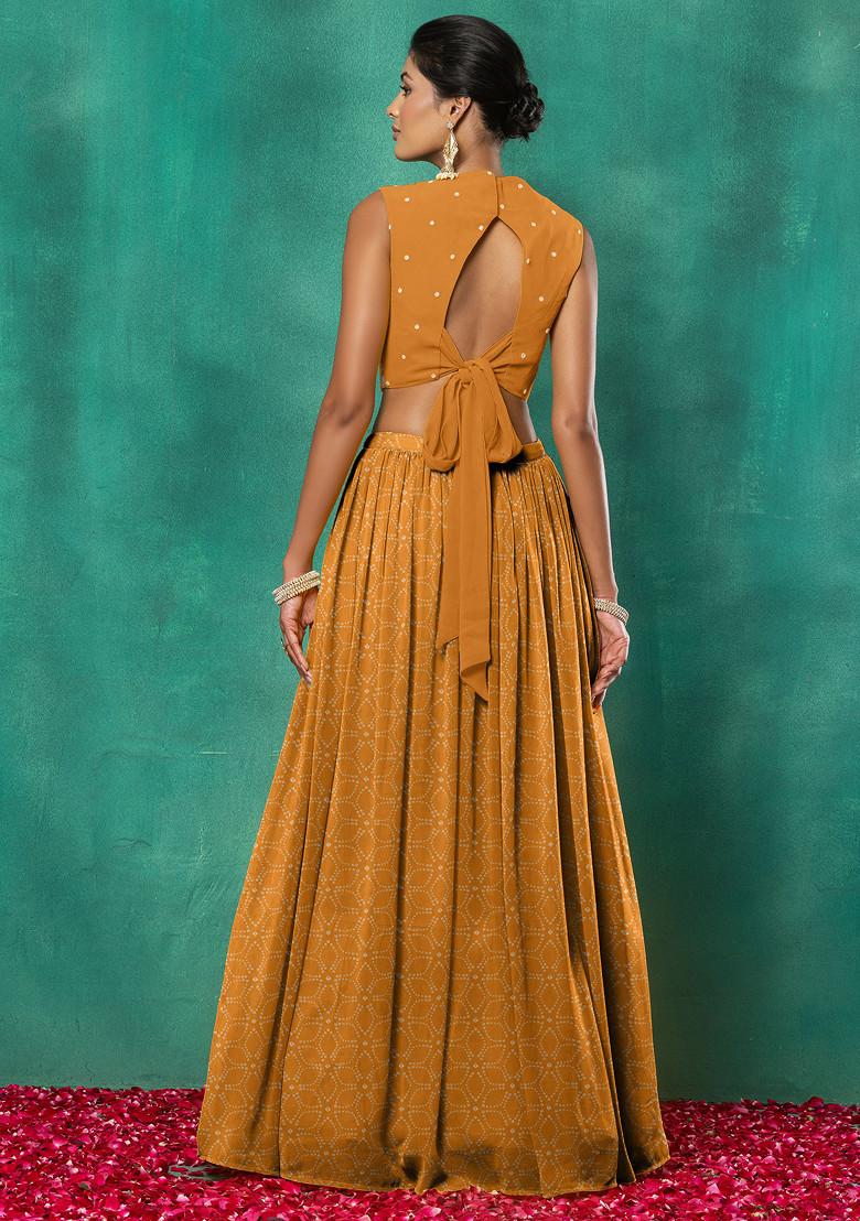 Orange Lehenga Set With Floral Sequin Hand Embroidered Blouse And Dupatta