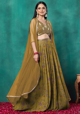 Yellow Lehenga Set With Floral Sequin Hand Embroidered Blouse And Choker Dupatta