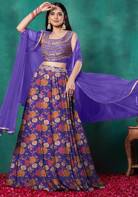 Purple Lehenga Set With Paisley Hand Embroidered Blouse And Dupatta