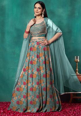 Sky Blue Lehenga Set With Paisley Hand Embroidered Blouse And Dupatta