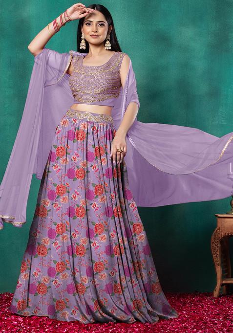 Pink Lehenga Set With Paisley Hand Embroidered Blouse And Dupatta