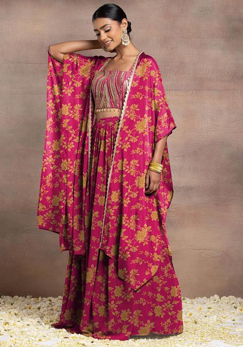 Pink Lehenga Set With Hand Embroidered Blouse And Cape