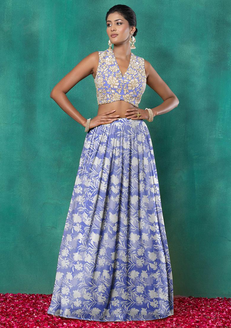 Purple Lehenga Set With Floral Sequin Hand Embroidered Blouse And Dupatta