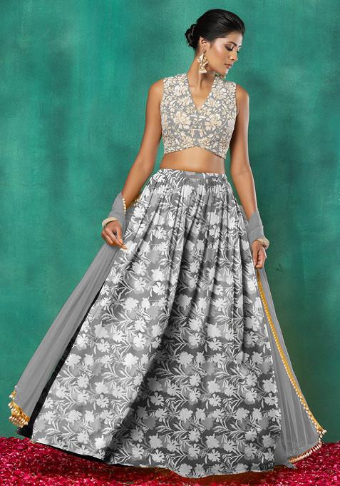 Black Lehenga Set With Floral Sequin Hand Embroidered Blouse And Dupatta