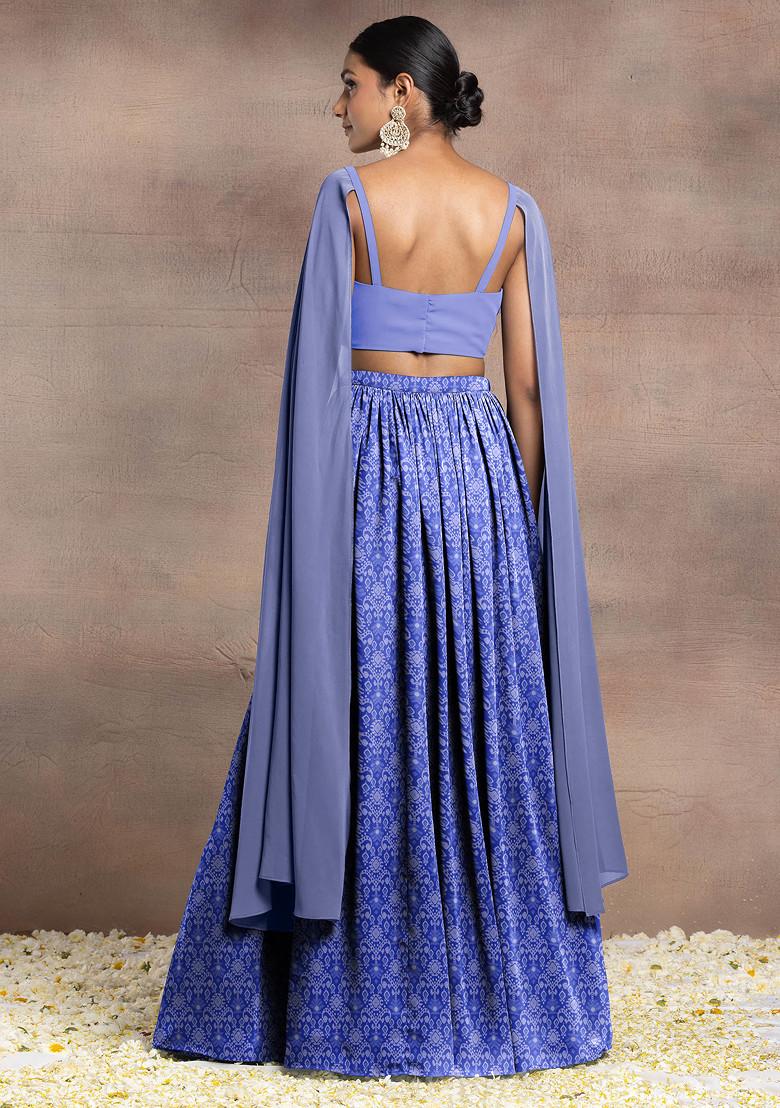 Purple Lehenga Set With Swarovski Hand Embroidered Cape Sleeve Blouse