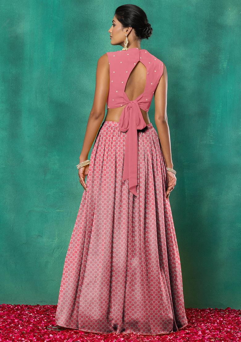 Blush Pink Lehenga Set With Floral Sequin Hand Embroidered Blouse And Dupatta