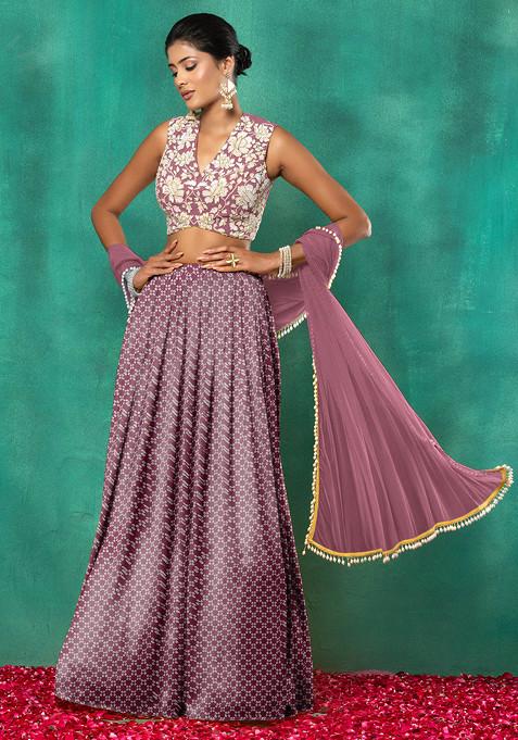 Maroon Lehenga Set With Floral Sequin Hand Embroidered Blouse And Dupatta