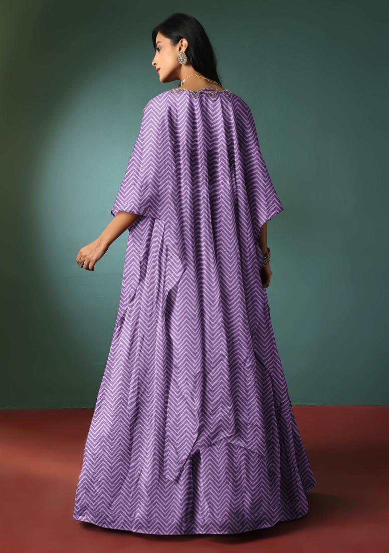 Purple Jacket Set With Floral Hand Embroidered Blouse And Skirt