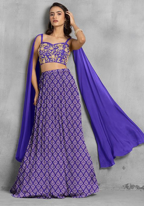 Purple Lehenga Set With Floral Sequin Hand Embroidered Blouse