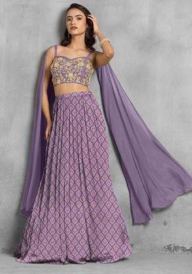 Light Purple Lehenga Set With Floral Sequin Hand Embroidered Blouse