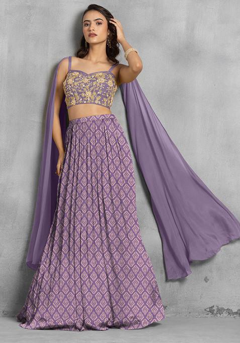 Light Purple Lehenga Set With Floral Sequin Hand Embroidered Blouse