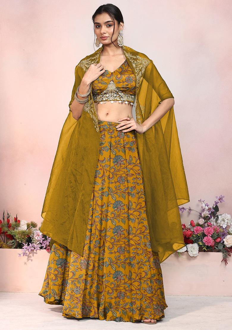 Yellow Lehenga Set With Zari Hand Embroidered Blouse And Jacket