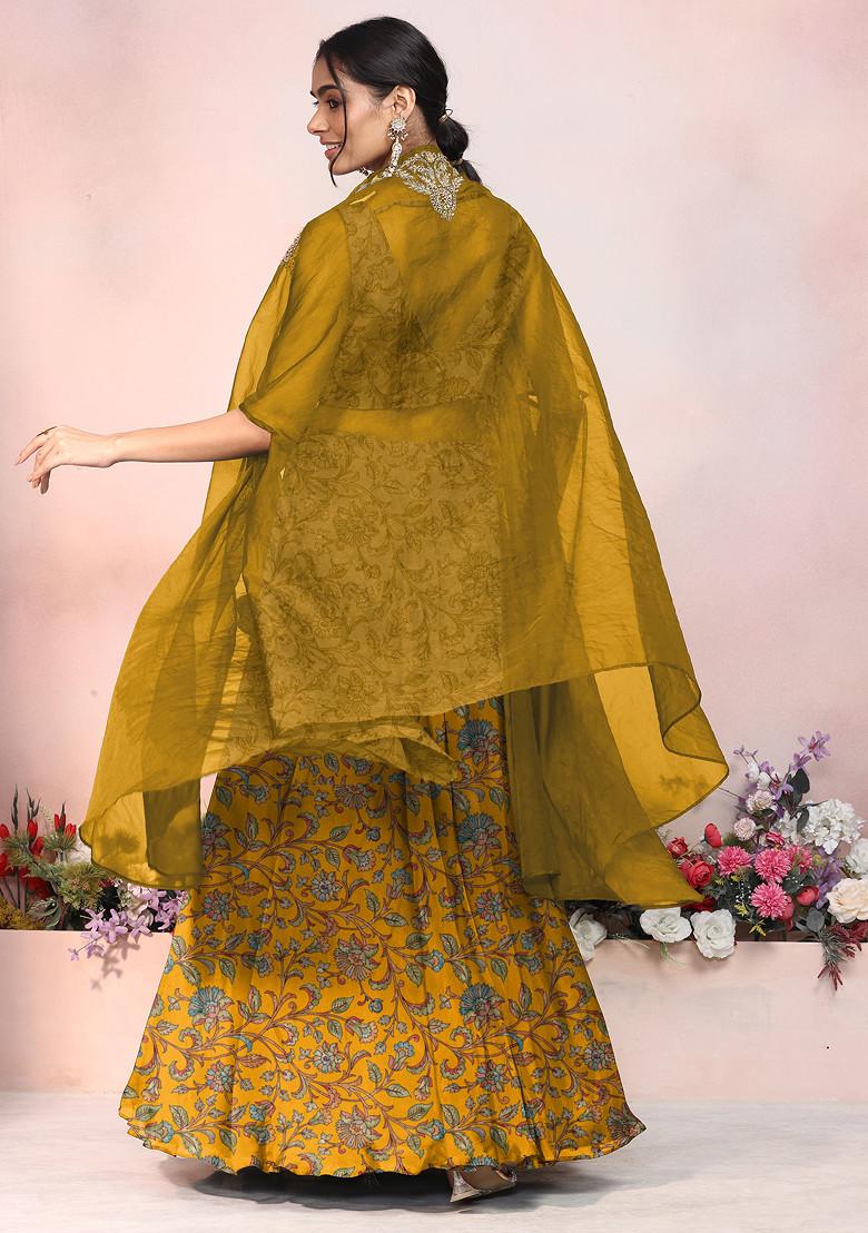 Yellow Lehenga Set With Zari Hand Embroidered Blouse And Jacket