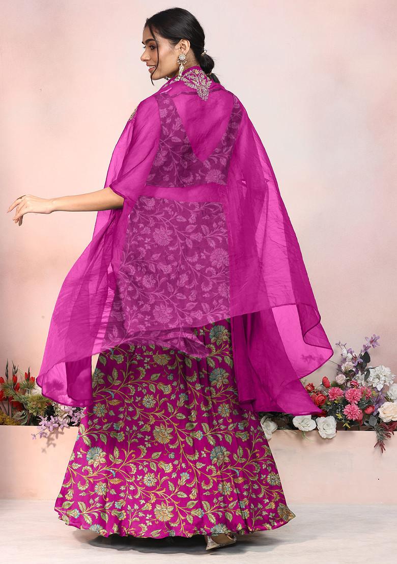 Dark Pink Lehenga Set With Zari Hand Embroidered Blouse And Jacket