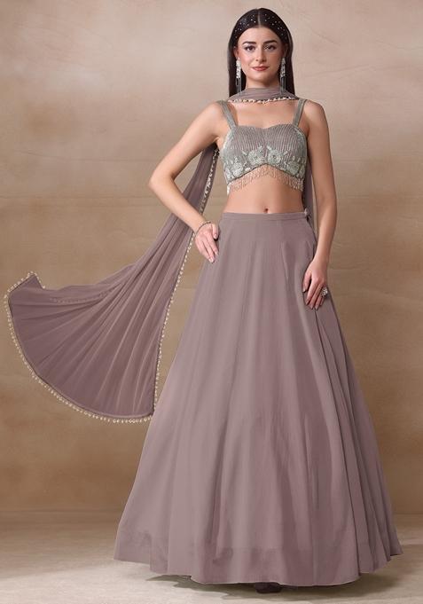 Powder Pink Cutdana Embroidered Chinon Lehenga Set