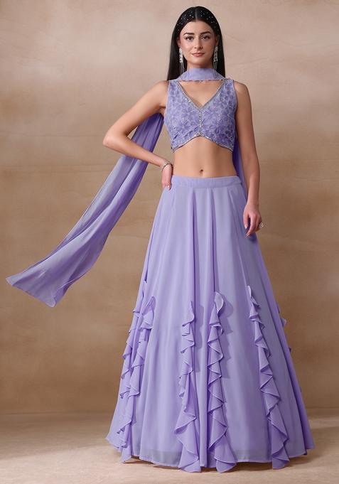 Lilac Applique Work Georgette Lehenga Set