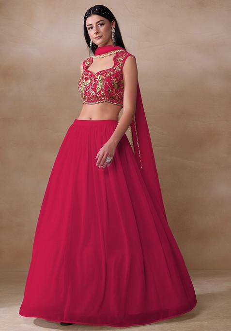 Pink Cutdana Embroidered Georgette Lehenga Set