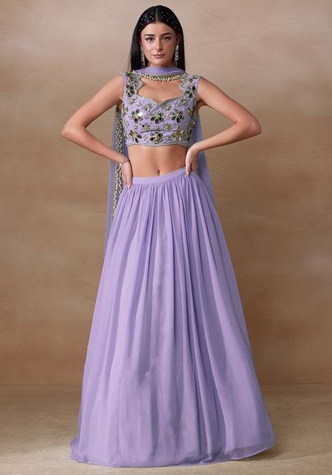 Light Purple Mirror Embellished Georgette Lehenga Set