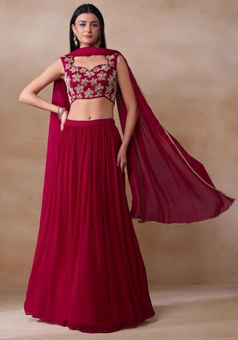 Pink Pearl Embellished Georgette Lehenga Set