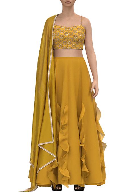 WHITE RUFFLE LAYERED LEHENGA SET – Swish By Dolcy & Simran