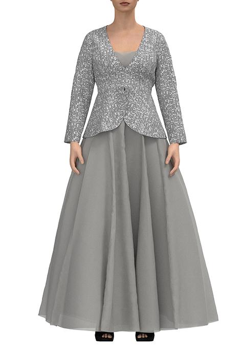 Grey Sequin Embroidered Jacket Set With Strappy Blouse And Lehenga