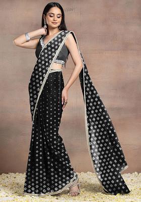 Black Pearl Hand Embellished Pre-Stitched Saree Set With Embroidered Blouse