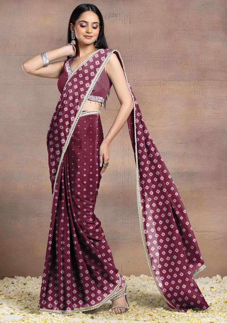 Pink Pearl Hand Embellished Pre-Stitched Saree Set With Embroidered Blouse