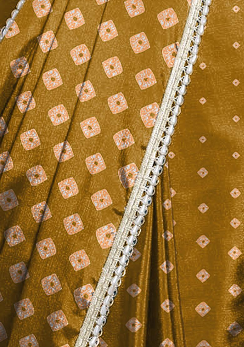 Yellow Pearl Hand Embellished Pre-Stitched Saree Set With Embroidered Blouse