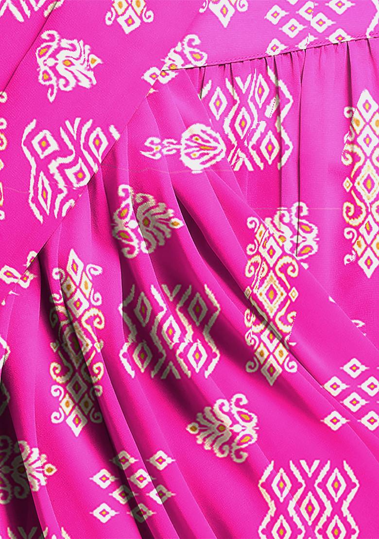 Pink Pre-Stitched Saree Set With Sequin Hand Embroidered Blouse And Belt