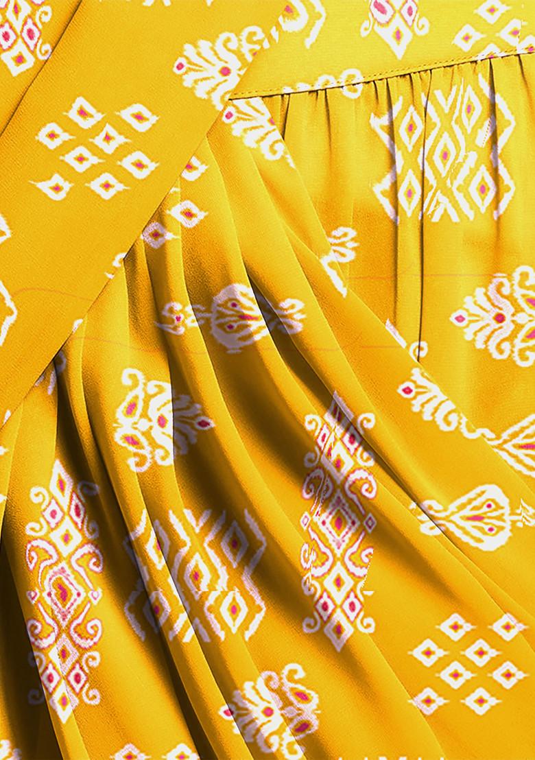 Yellow Pre-Stitched Saree Set With Sequin Hand Embroidered Blouse And Belt