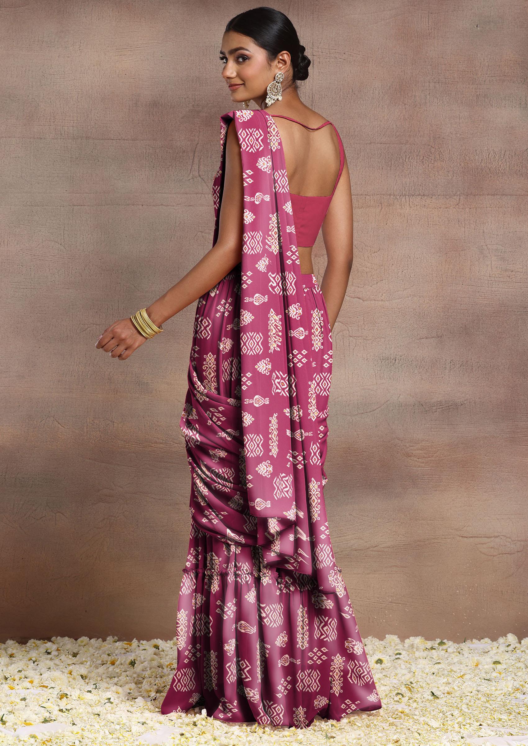 リンダワークス　セットアップ　Ｍサイズ Buy Women Maroon Pre-Stitched Saree Set With Sequin Hand