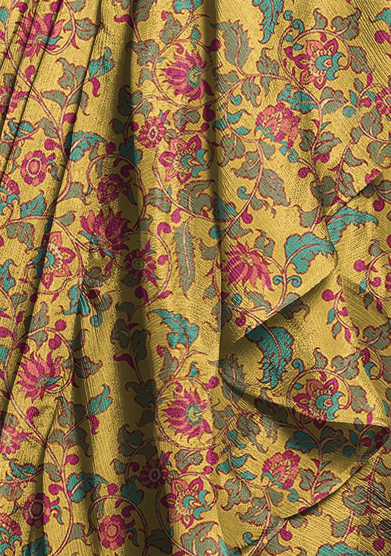 Yellow Pre-Stitched Saree Set With Pearl Hand Embroidered Blouse