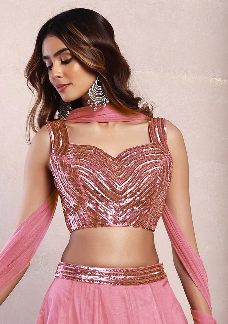 Pink Sequin Hand Embroidered Blouse