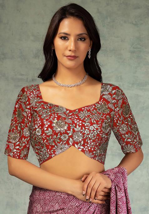 Orange Sequin Zari Hand Embroidered Blouse