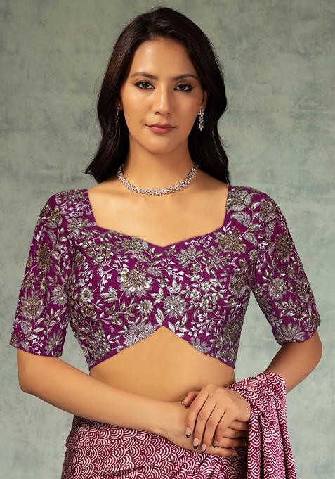 Wine Sequin Zari Hand Embroidered Blouse