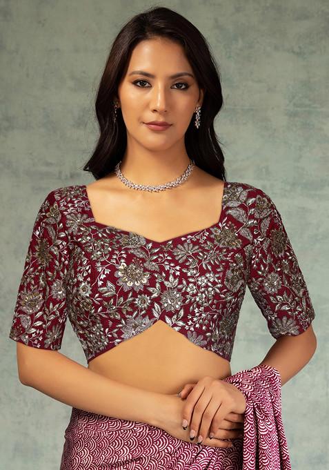 Crimson Red Sequin Zari Hand Embroidered Blouse