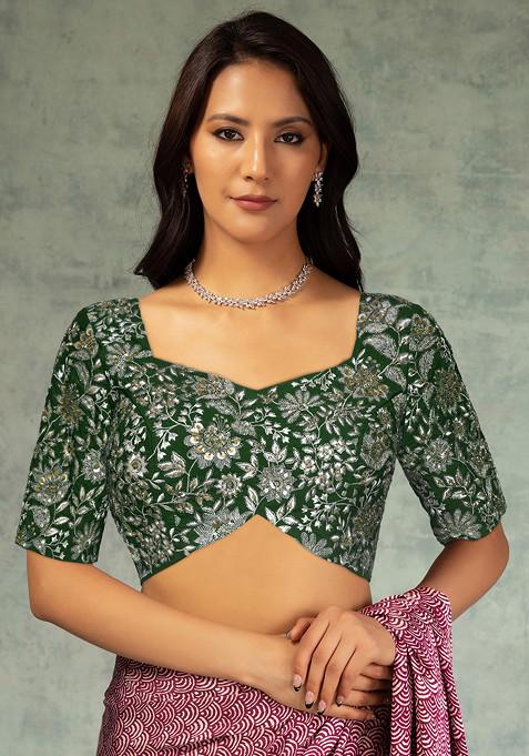 Emerald Green Sequin Zari Hand Embroidered Blouse