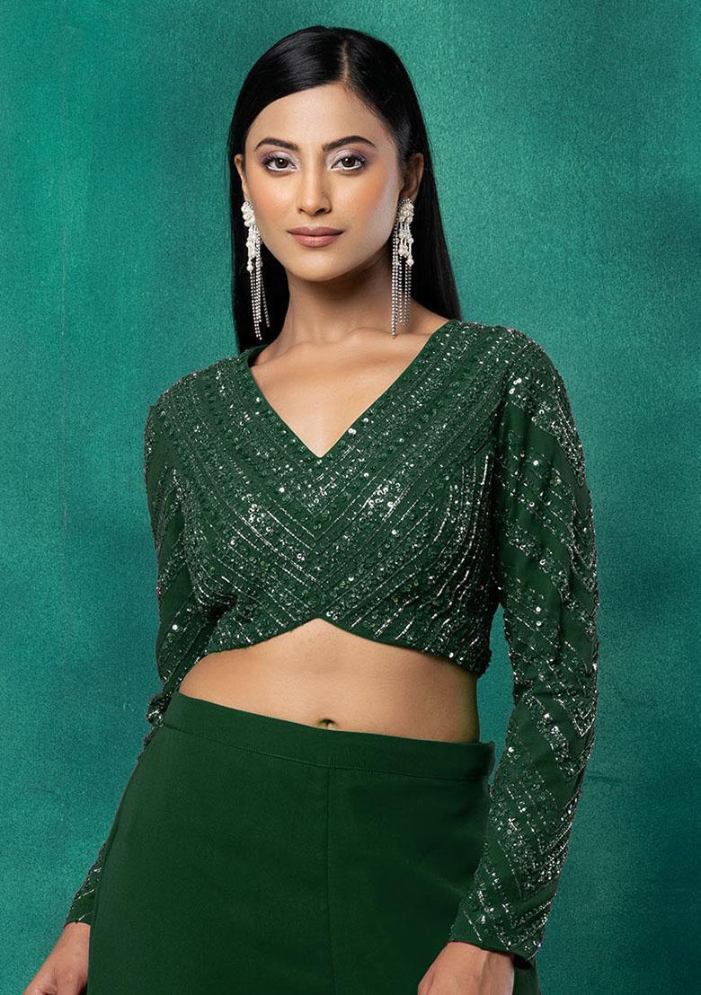 Emerald Green Sequin Dori Hand Embroidered Blouse