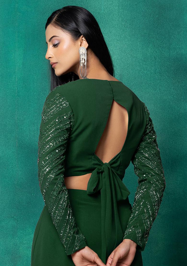 Emerald Green Sequin Dori Hand Embroidered Blouse