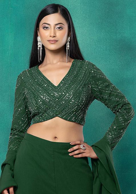 Emerald Green Sequin Dori Hand Embroidered Blouse